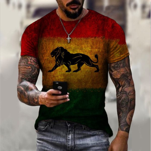 Men's Retro Lion Print Short Sleeve T-shirt