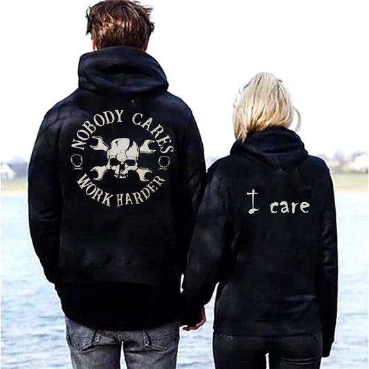 NOBODY CARES Graphic Casual Black Couple Models Hoodie