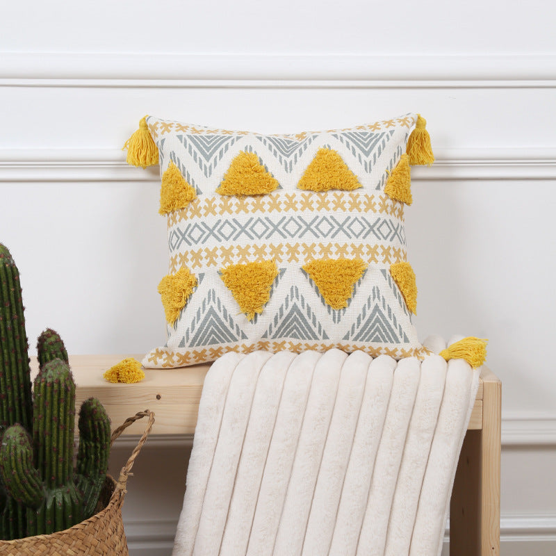 Ethnic series embroidered tassels geometric cushion