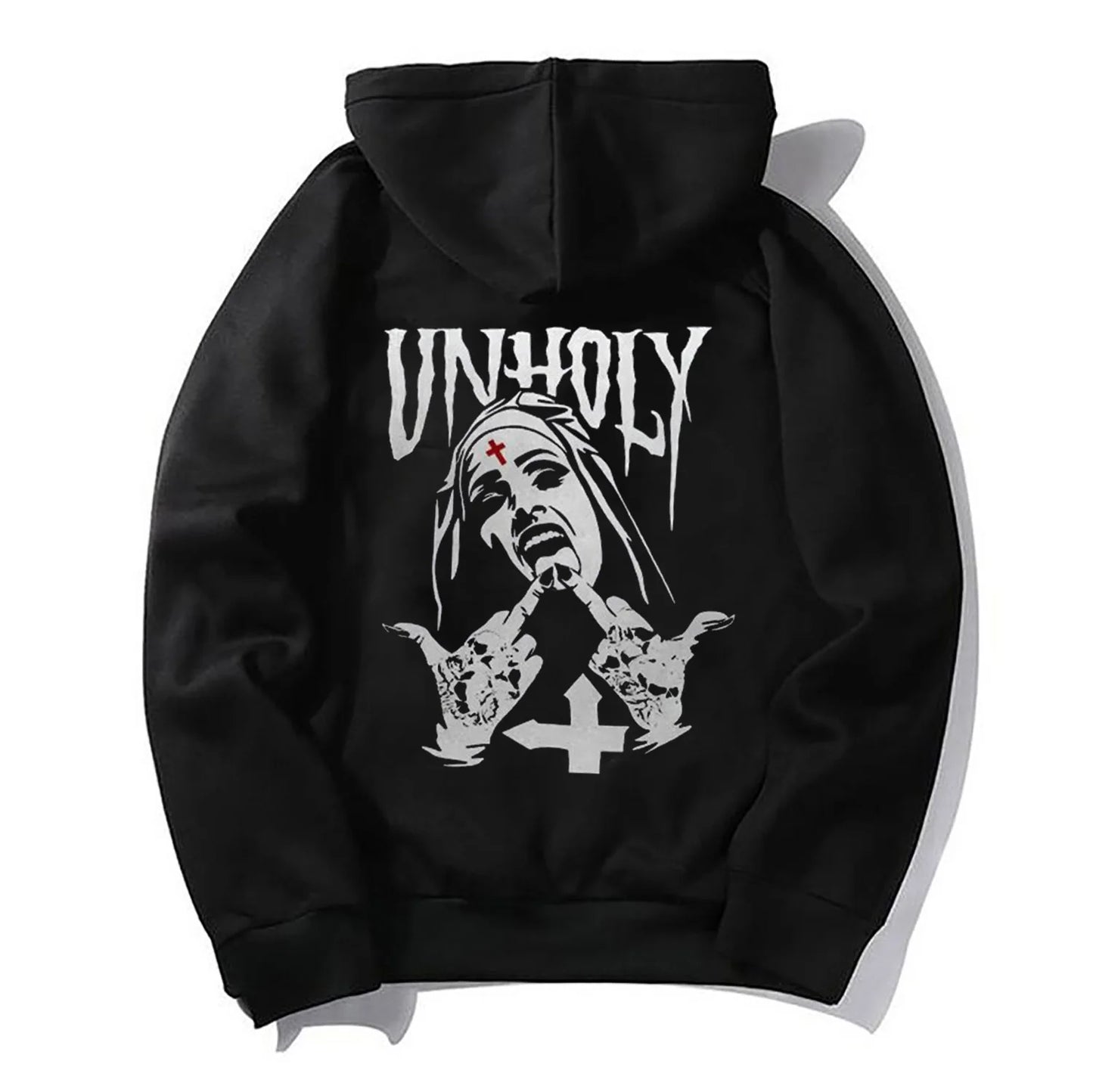UNHOLY Nun Graphic Casual Black Couple Models Hoodie