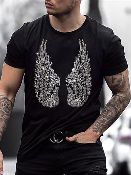 Men's Stylish Casual Black Rhinestone T-Shirt - DUVAL