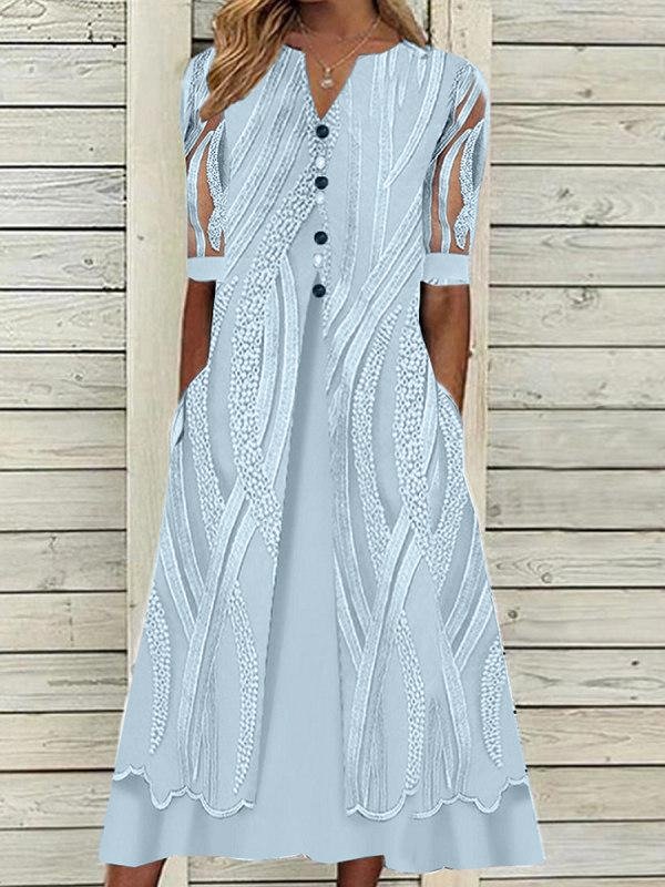V-neck Printed Loose Short Sleeve Chic Dress - DUVAL