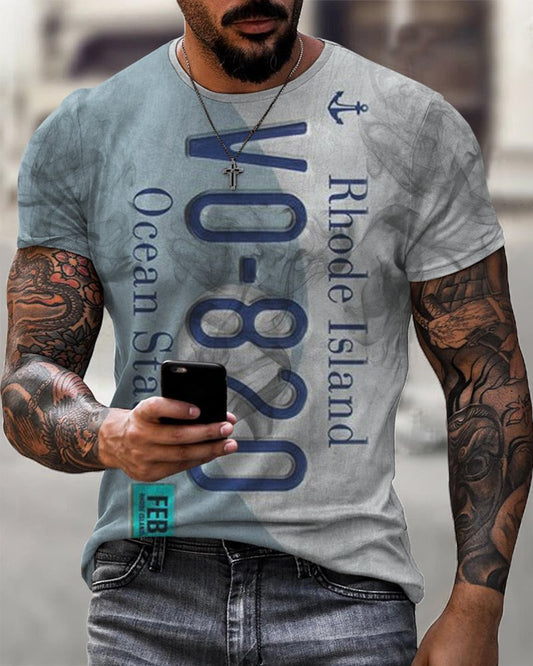 Men's Rhode Island License Plate Print Casual T-Shirt - DUVAL