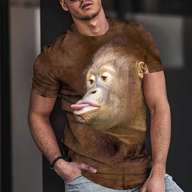 Men's T shirt Tee Tee 3D Print Graphic Animal Round Neck Casual Daily 3D Print Short Sleeve Tops Designer Fashion Cool Comfortable Brown