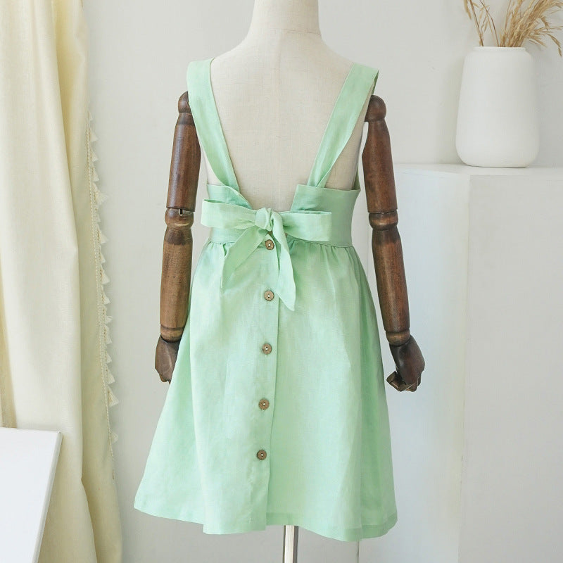 Children's cotton linen strap dress