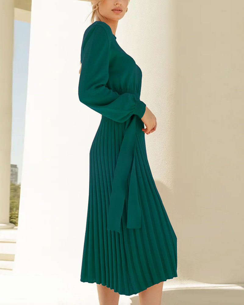 Autumn winter knitted slim pleated dress