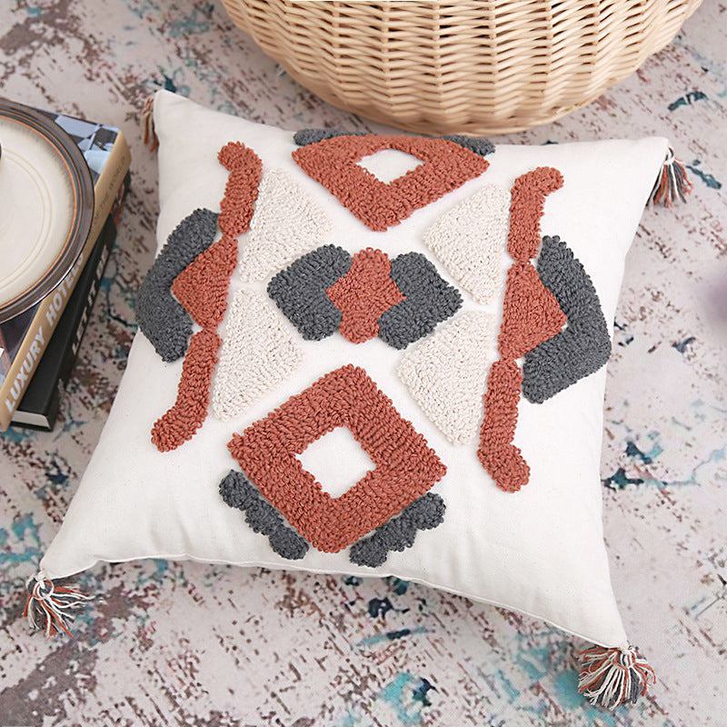 Cojín de almohada bohemio bordado con mechones simples