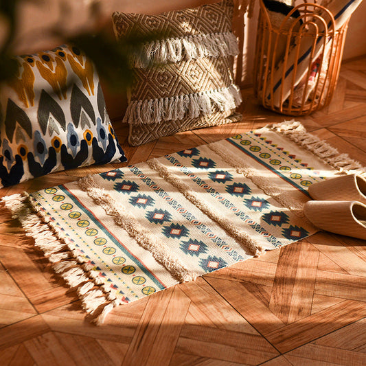 Cotton - hemp woven simple fringe carpet