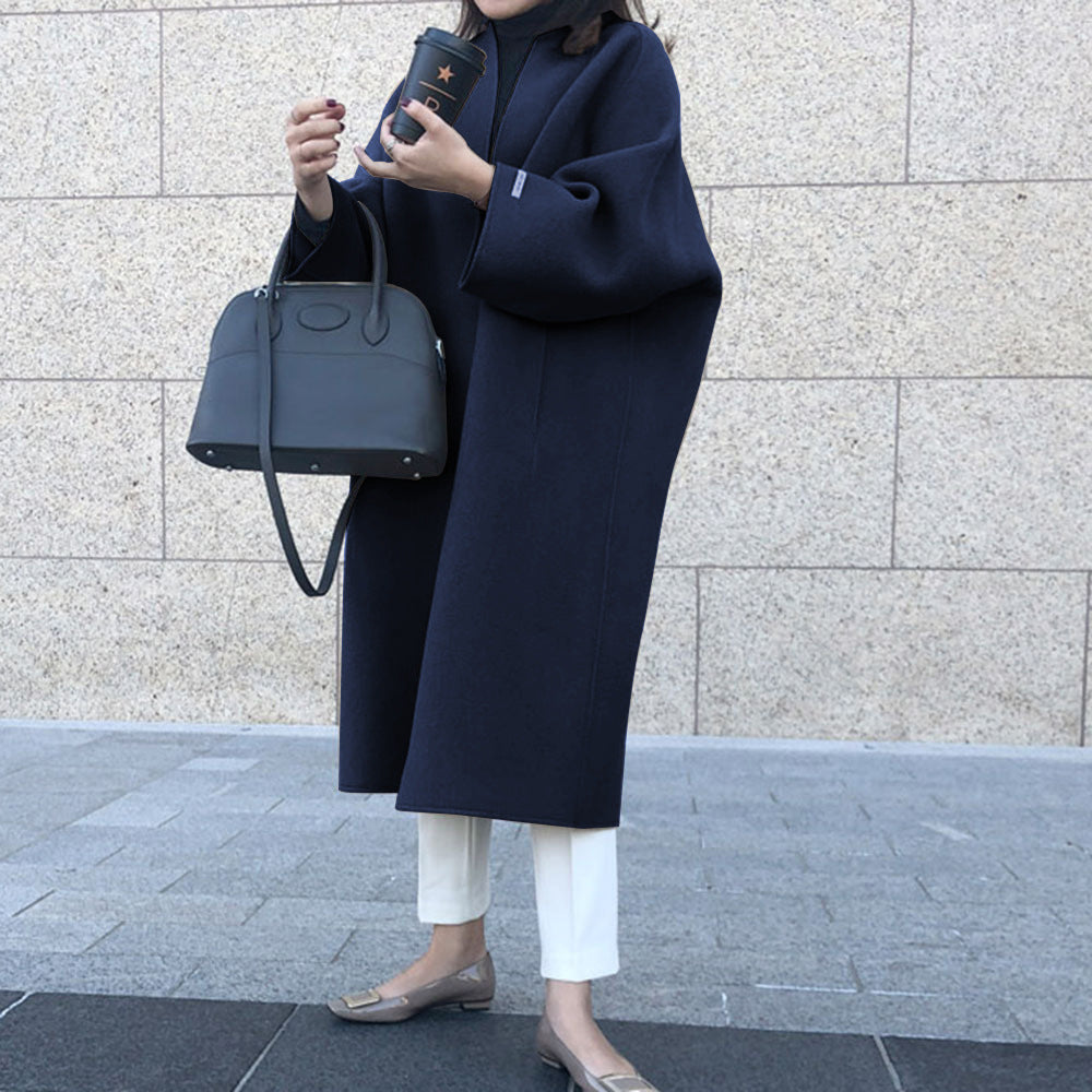 Elegant coat long solid color straight coat