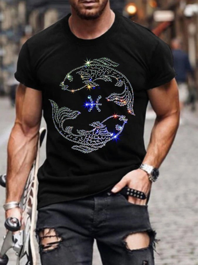 Men's T-shirt Tee Pisces Beads Crew Neck Cool Black 3D Print Outdoor Street Short Sleeve Print Clothing Apparel Basic Sports Designer Casual - DUVAL