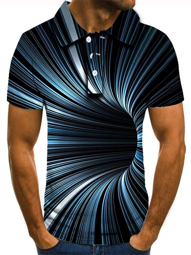 3D Graphic Print Stand-Up Collar Short-Sleeved Polo Shirt - DUVAL