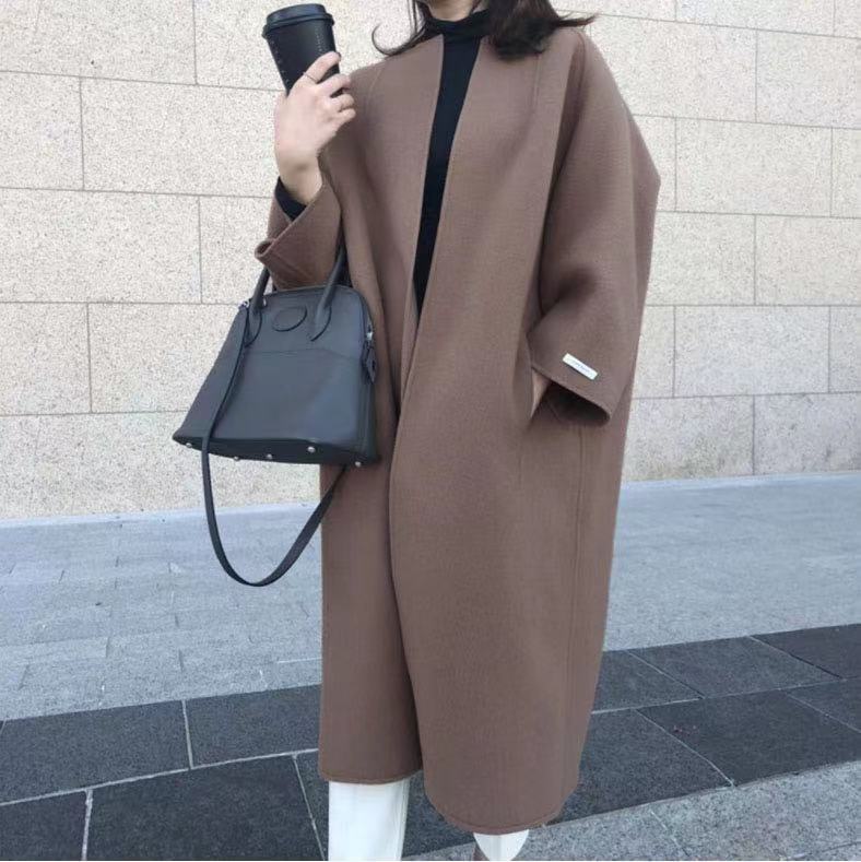 Elegant coat long solid color straight coat
