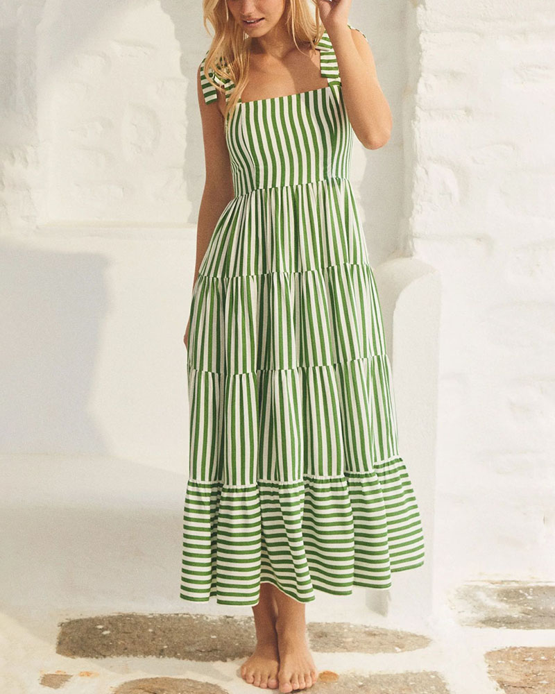 Summer Square Neck Strappy Swing Dress