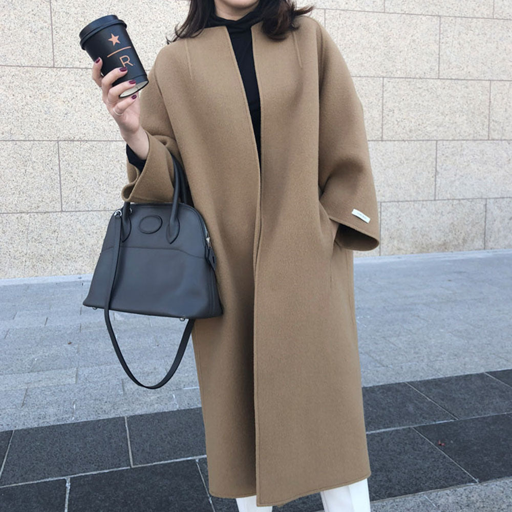 Elegant coat long solid color straight coat