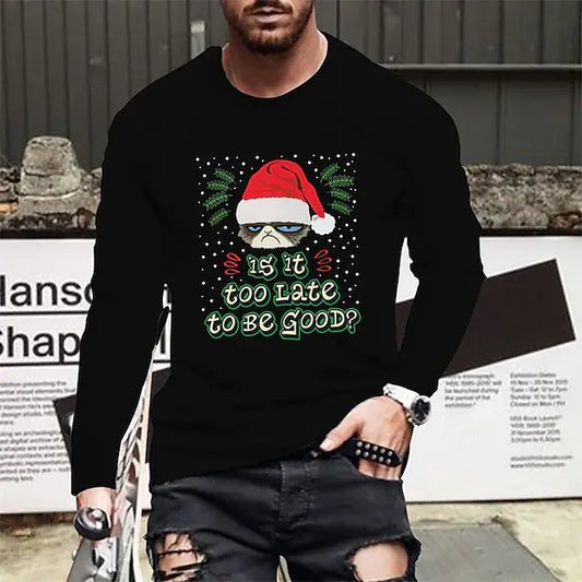 Men's T shirt Tee Graphic Cartoon Crew Neck Black Hot Stamping Christmas Street Long Sleeve Print Clothing Apparel Fashion Designer Casual Comfortable / Sports - DUVAL