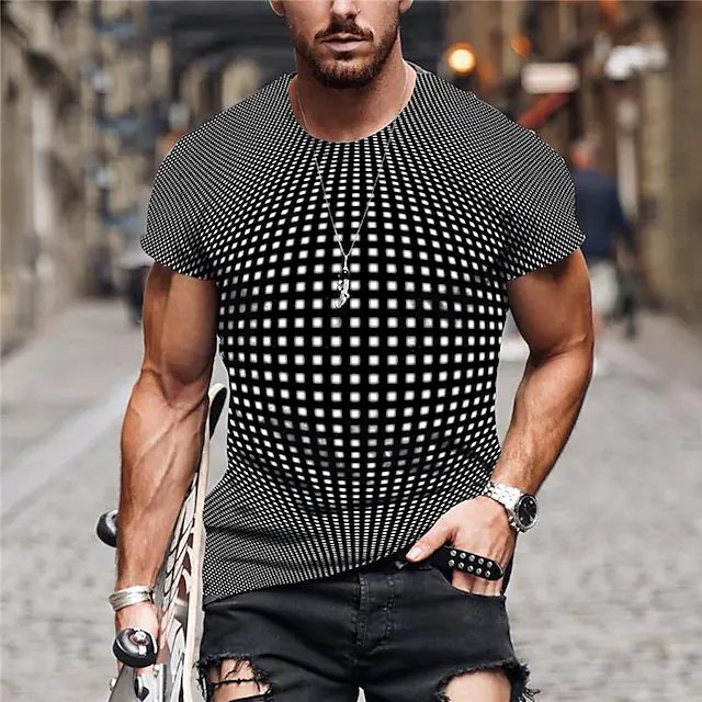 Men's Unisex T shirt Tee 3D Print Graphic Prints Tartan Geometry Crew Neck Street Daily Print Short Sleeve Tops Designer Casual Big and Tall Sports Black