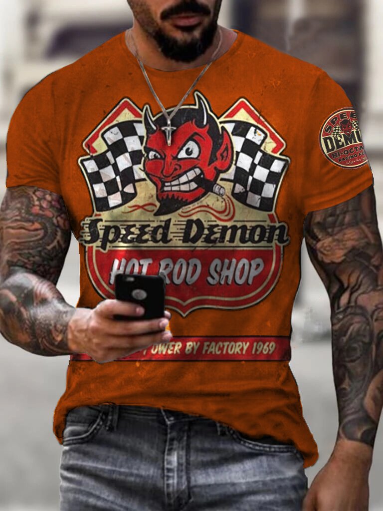 Mens Speed Demon Motorcycle Print Fashion T-shirt - DUVAL