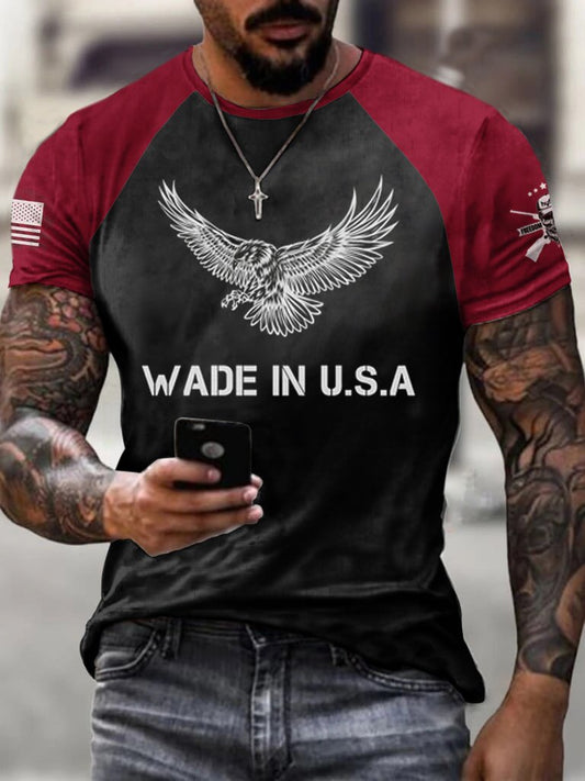 SPLICING WADE IN USA AND EAGLE RAGLAN GRAPHIC TEE - DUVAL