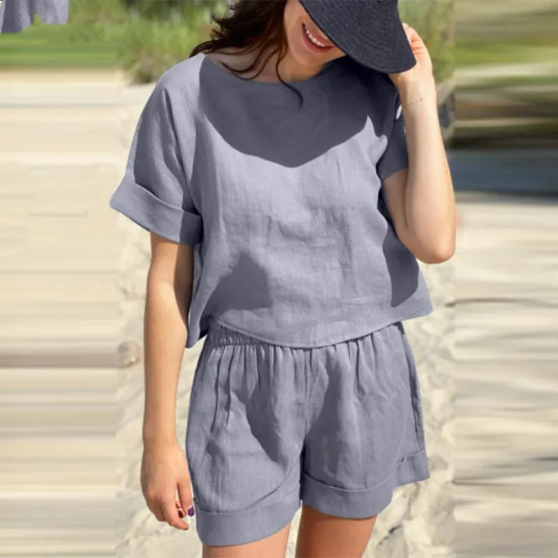 Women's casual cotton and linen two piece set