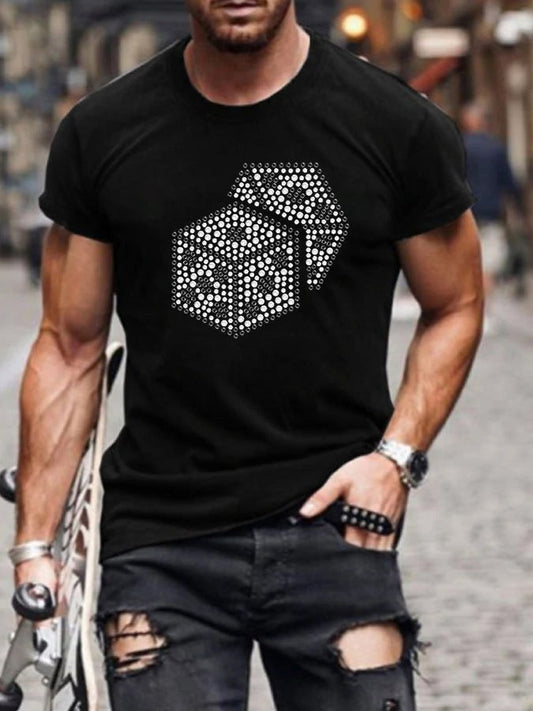 Men's Stylish Casual Black Rhinestone T-Shirt - DUVAL