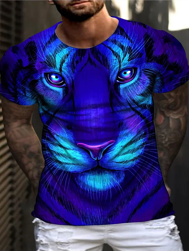 Men's  T shirt Tee Tiger Graphic Prints Crew Neck Blue 3D Print Daily Holiday Print Clothing Apparel Designer Casual Big and Tall / Summer / Short Sleeve / Summer / Short Sleeve - DUVAL