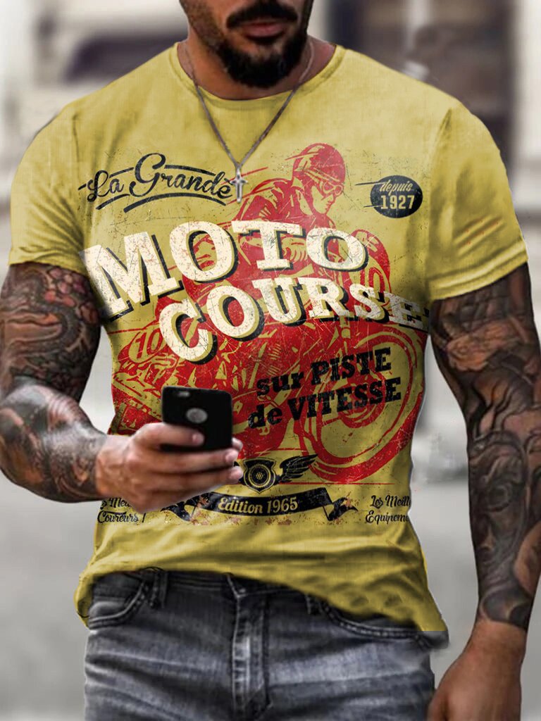 Moto Course Men's Vintage Print T-Shirt - DUVAL