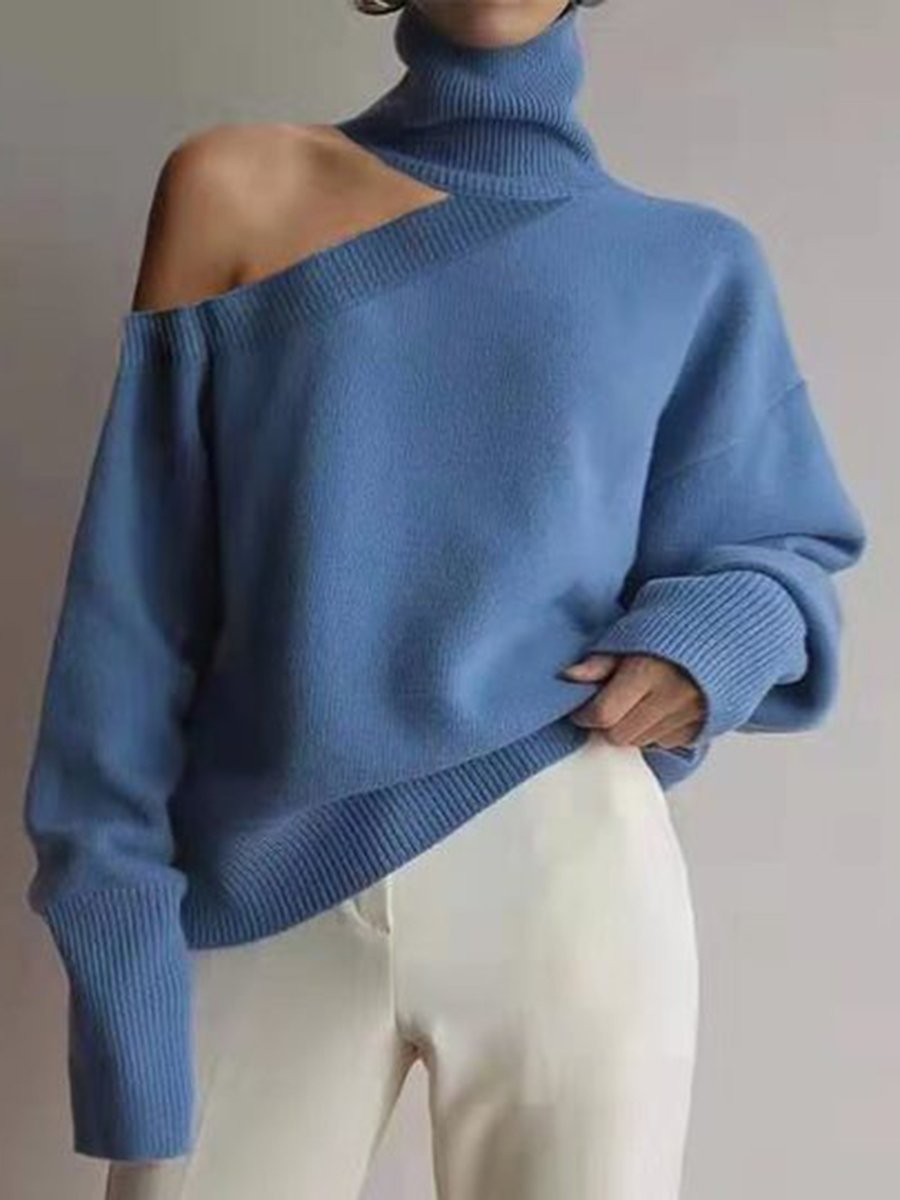 Fashion High-Neck Casual Long-Sleeved Hollow Sweater