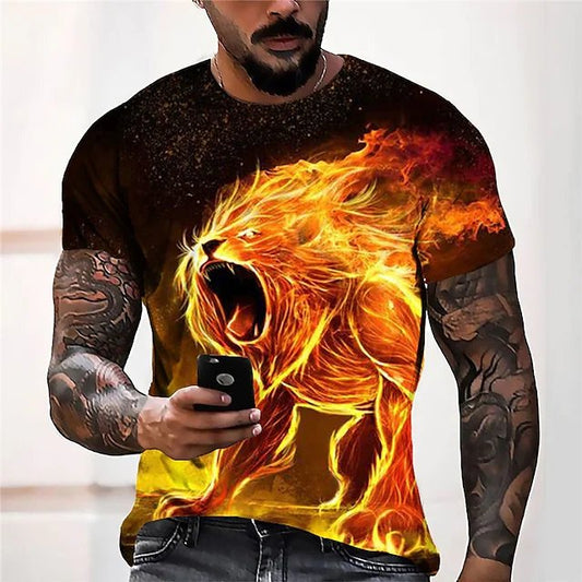 Men's  T shirt 3D Print Graphic Prints Flame Animal Crew Neck Street Daily Print Short Sleeve Tops Casual Designer Big and Tall Sports Orange - DUVAL