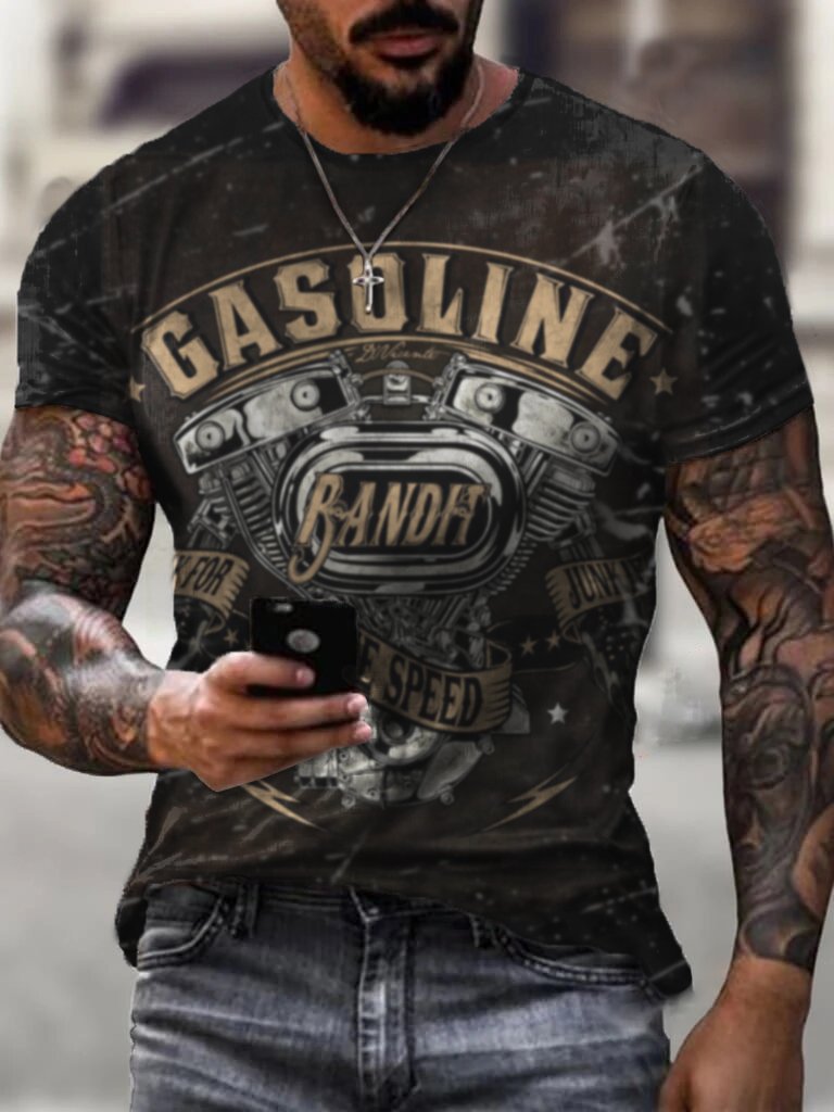 GAS Petrol Vintage Print Biker Men's T-Shirt - DUVAL