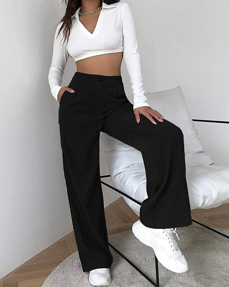 Corduroy Loose Straight-Leg Trousers