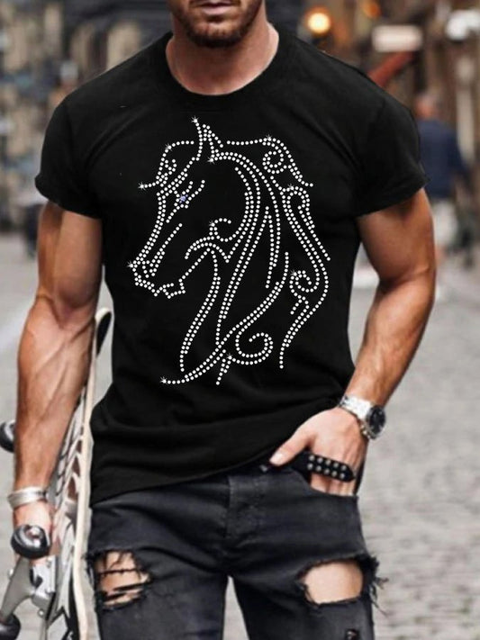 Men's T-shirt Tee Horse Queen Beads Crew Neck Cool Black 3D Print Outdoor Street Short Sleeve Print Clothing Apparel Basic Sports Designer Casual - DUVAL