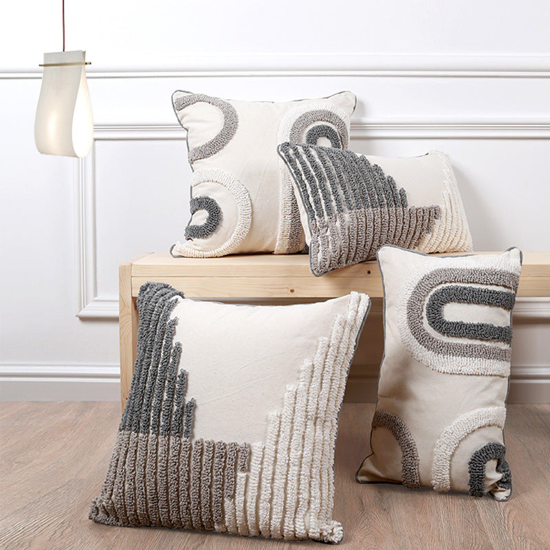 Tufted simple geometric cotton and linen sofa cushions