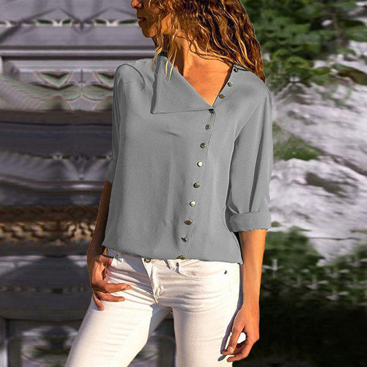 Oblique Collar Long-sleeved Shirts