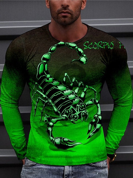 Men's  T shirt Tee Shirt Tee Graphic Prints Scorpion Crew Neck Green 3D Print Daily Holiday Long Sleeve Print Clothing Apparel Designer Casual Big and Tall - DUVAL