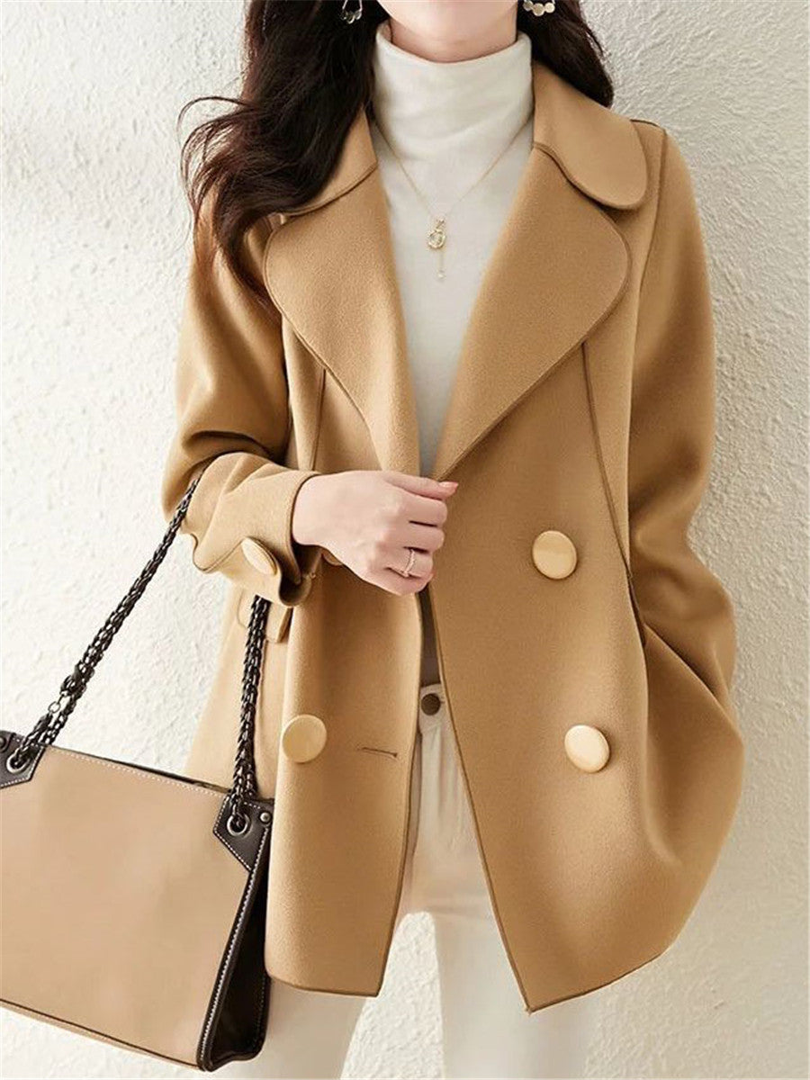 Double Breasted Solid Color Casual Coat