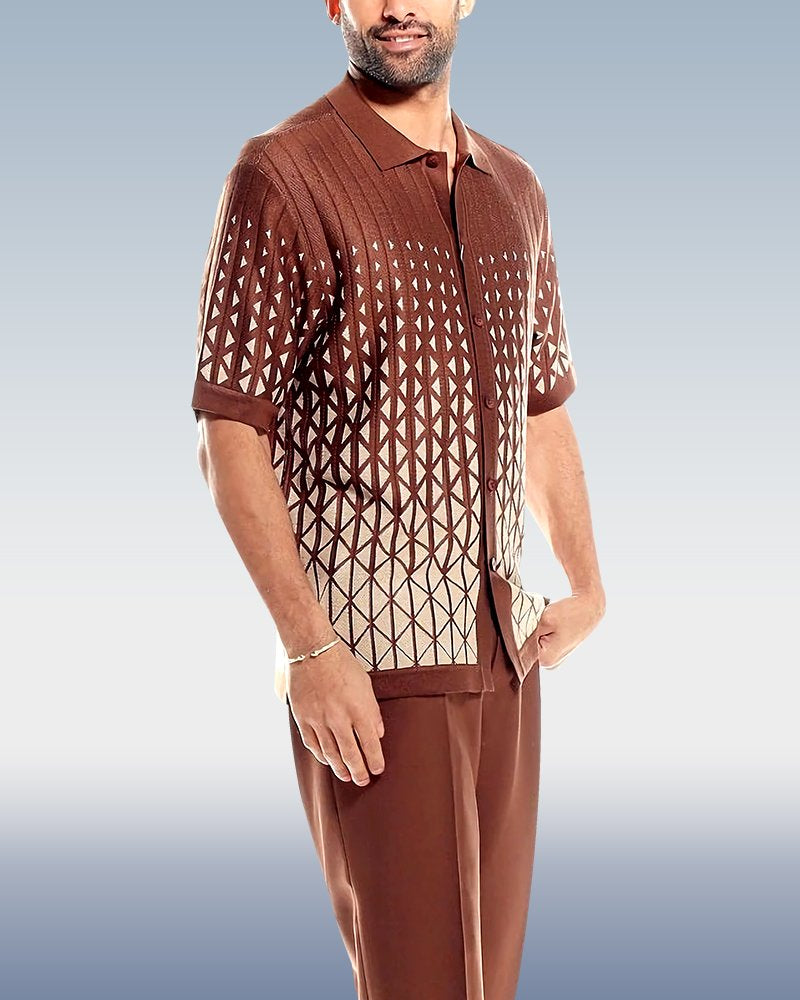 Cafe Criss-Cross Pattern Walking Suit Short Sleeve Set - DUVAL