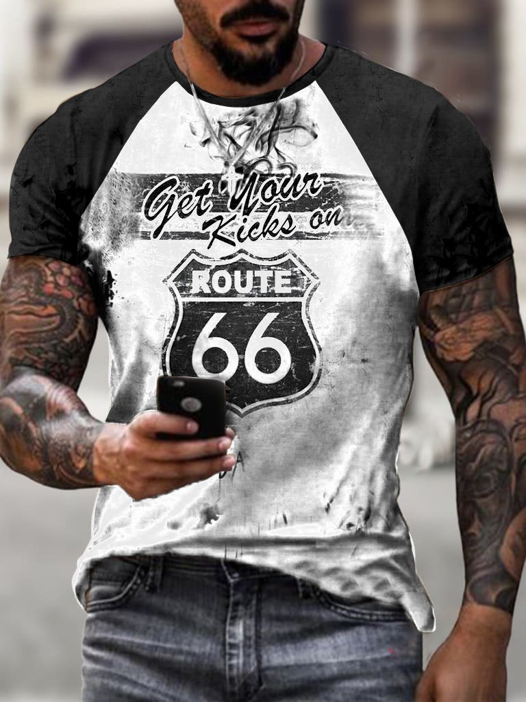 Men's Route 66 Casual Print Short Sleeve T-Shirt - DUVAL