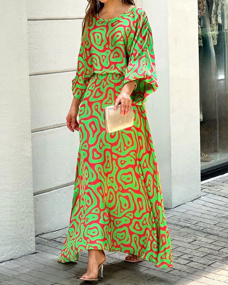 Two-piece loose plus size printed maxi dress