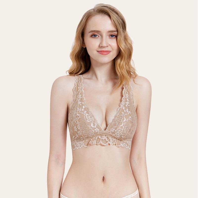 Lace Bralette Top Deep V Plunge With Removable Pads Wirefree
