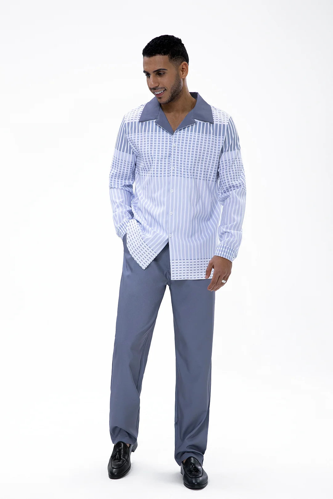 Grey Gradient Long Sleeve Trousers Two-Piece Walking Set
