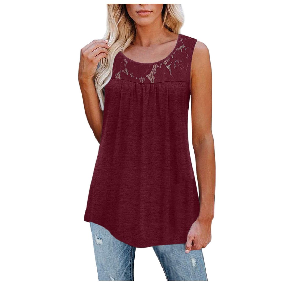 Women Summer Lace Pleated Flowy Tank Tops - DUVAL