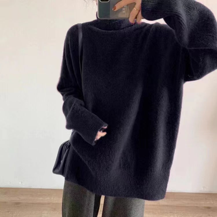 Soft Waxy Turtleneck Loose Simple Sweater