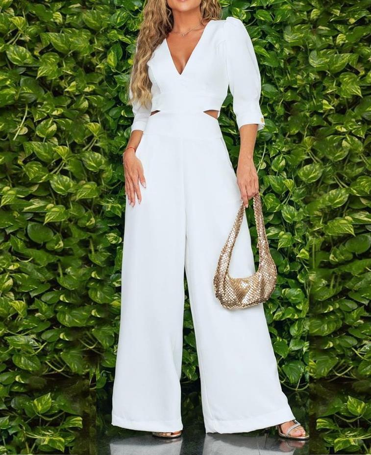 New Puff Sleeve V Neck Jumpsuit