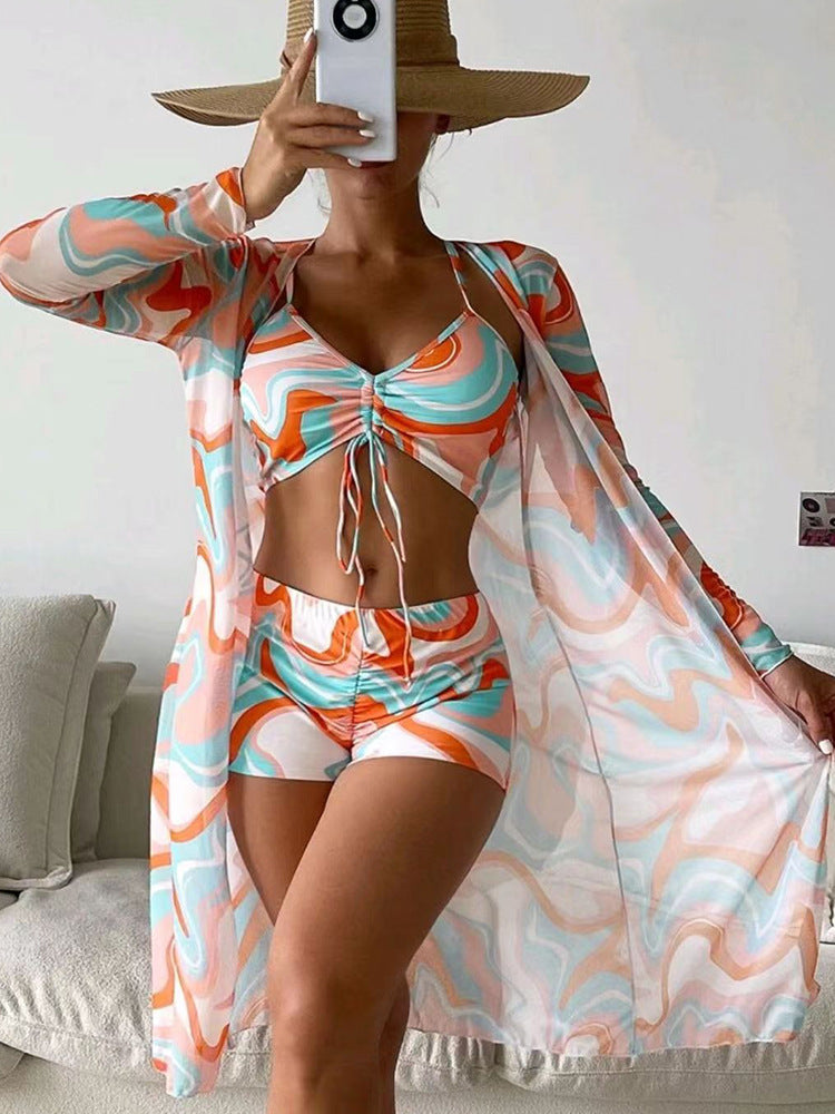 High-waisted Swimsuit with Long-sleeved Cardigan