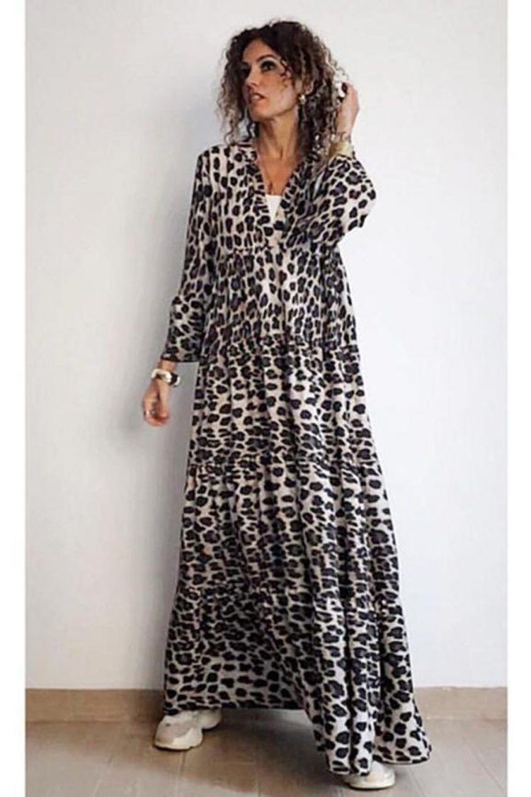 Robe longue décontractée à imprimé léopard