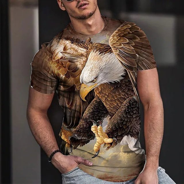 Men's T shirt Tee Tee 3D Print Graphic Round Neck Casual Daily 3D Print Short Sleeve Tops Designer Fashion Cool Comfortable Brown - DUVAL