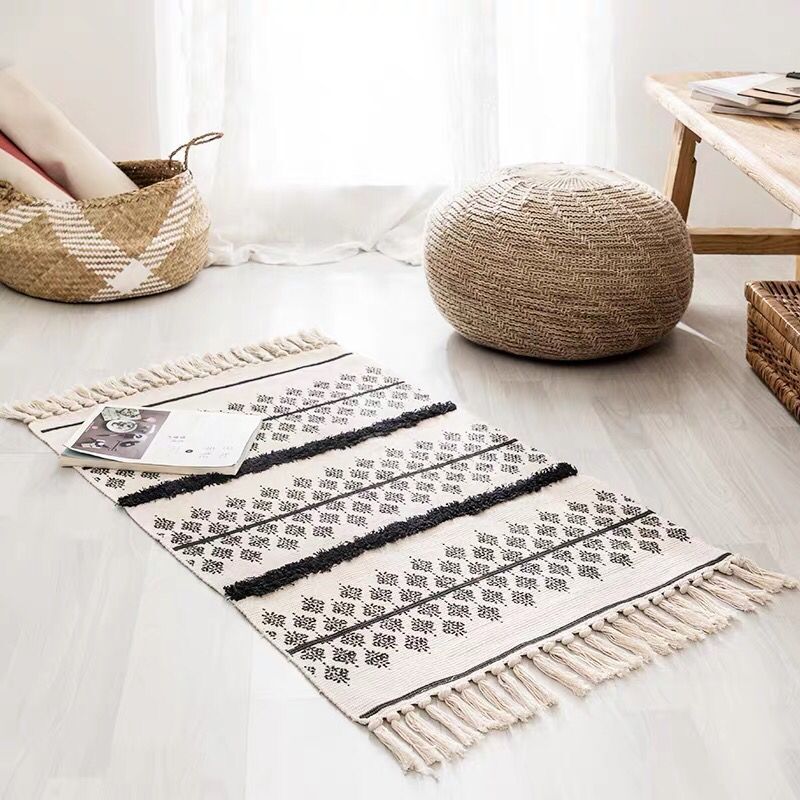 Cotton fringed floor mat simple bedroom tufted foot mat