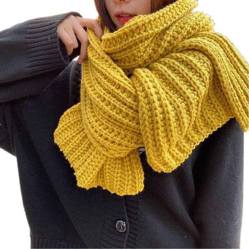Invierno grueso cálido tejido caqui Kadies bufandas coreano amarillo mujer tejer bufanda