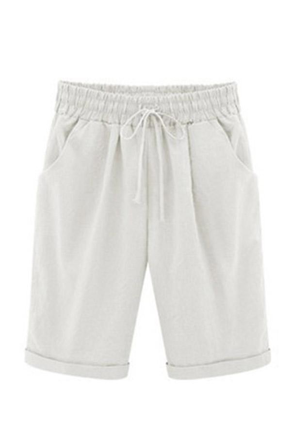 Solid Casual Self-tie Side Pockets Short Pants