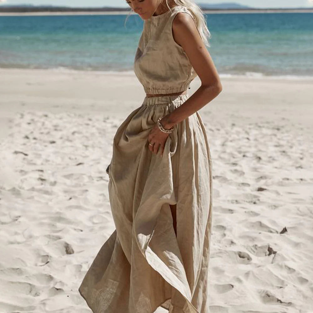 Oat Linen Side Slit Two-pieces Set